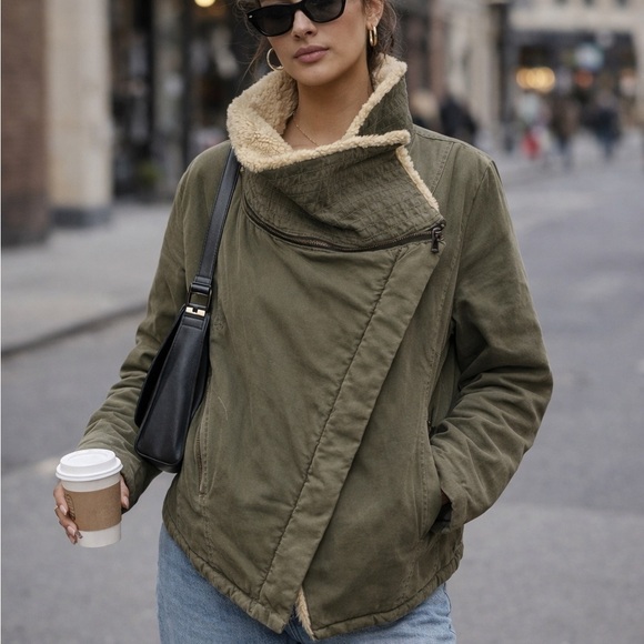 Marc New York Jackets & Blazers - Marc New York asymmetrical zip high collar cotton coat size large fleece collar